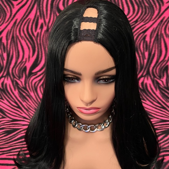 BLACK BONE STRAIGHT NATURAL TEXTURED U-PART WIG // CLIPS HAIR LOSS SOLUTION - Picture 7 of 10